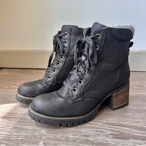 Heeled Lace Up Black Combat Boot, Women’s 7